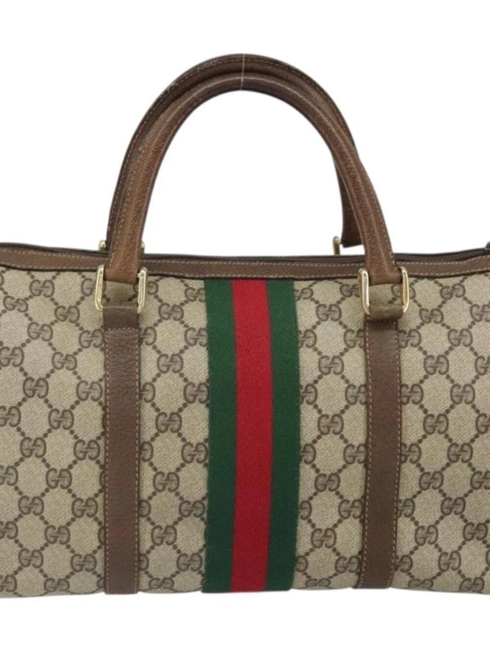 GUCCI GG Supreme Web Sherry Line Bag PVC Beige Gold - Picture 3 of 16